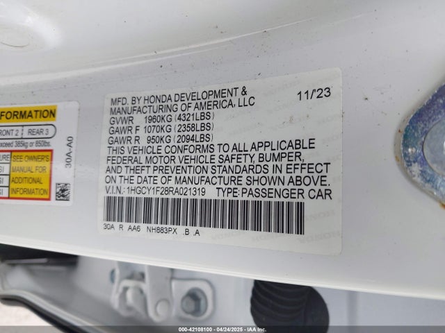 1HGCY1F28RA021319 Honda l15be