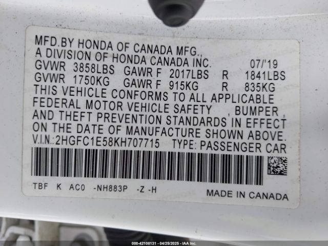 2HGFC1E58KH707715 Honda CIVIC SI