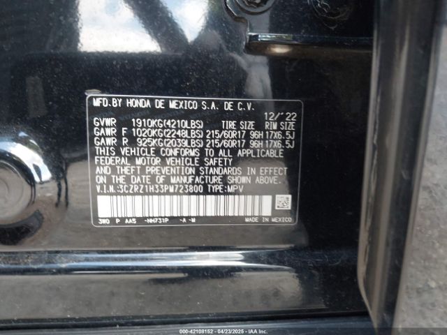 3CZRZ1H33PM723800 Honda Hr-v 2wd Lx