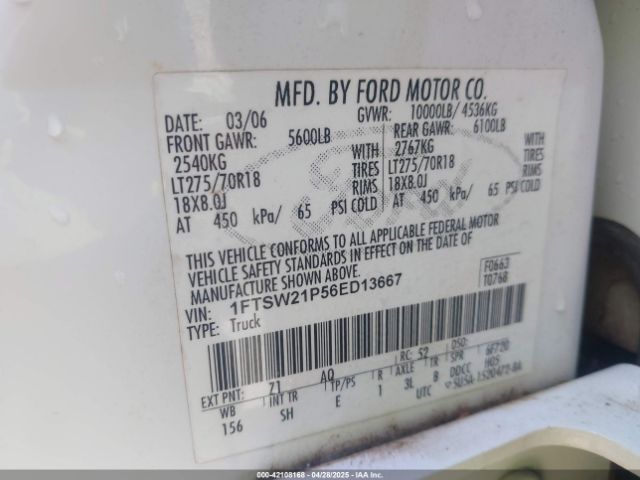2006 FORD F-250 1FTSW21P56ED13667 Photo 8