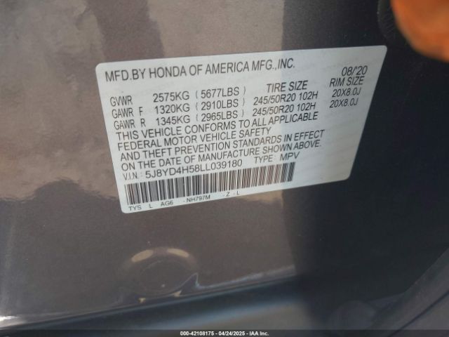2020 ACURA MDX 5J8YD4H58LL039180 Photo 8