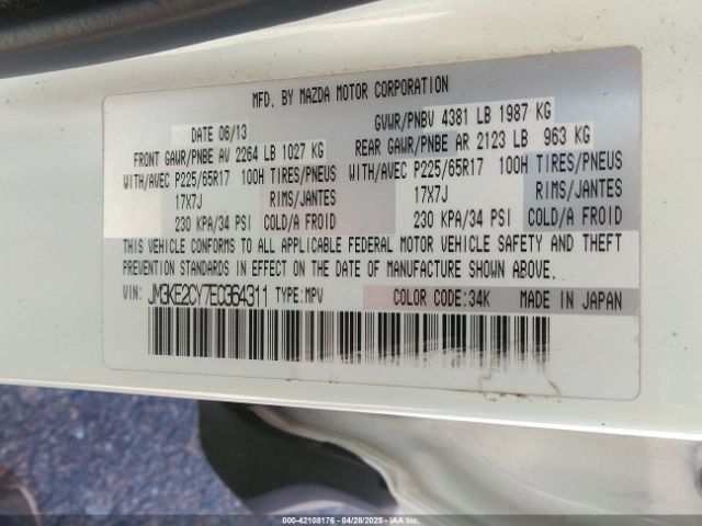 JM3KE2CY7E0364311 Mazda Cx-5 Touring