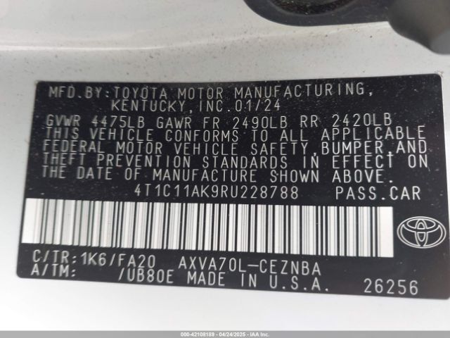 4T1C11AK9RU228788 Toyota CAMRY LE