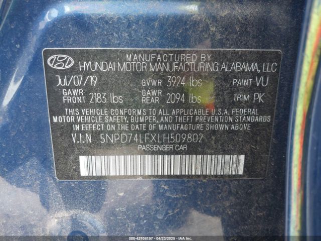 5NPD74LFXLH509802 Hyundai ELANTRA SE