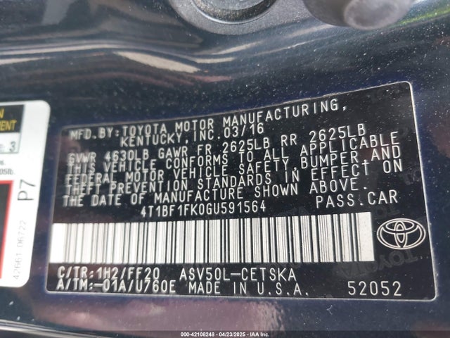 Toyota CAMRY SE 2016 4T1BF1FK0GU591564 Image 9