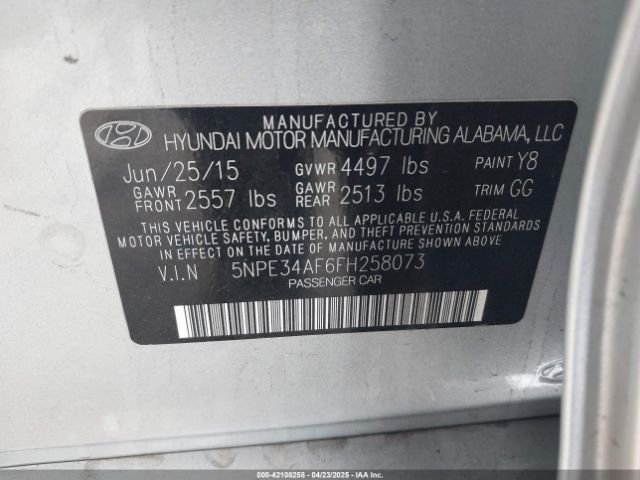 5NPE34AF6FH258073 Hyundai dohc gdi theta-ii