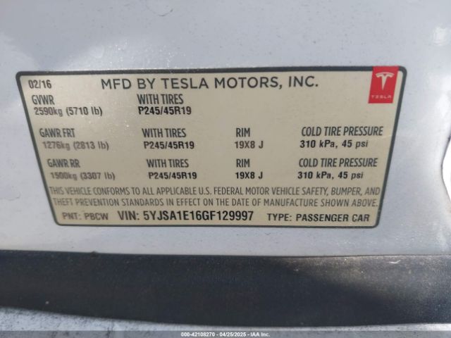 5YJSA1E16GF129997 Tesla Model S 60/70/75/85