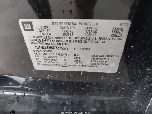 1GTV2LEH5GZ375579 GMC SIERRA 1500