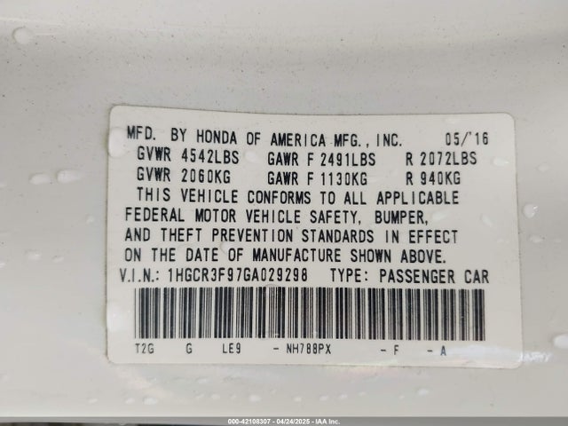 1HGCR3F97GA029298 Honda Accord Touring