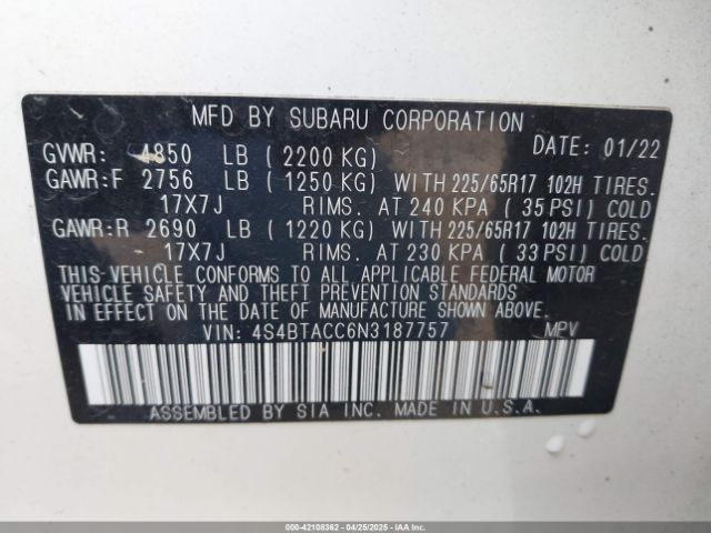 2022 SUBARU OUTBACK 4S4BTACC6N3187757 Photo 8