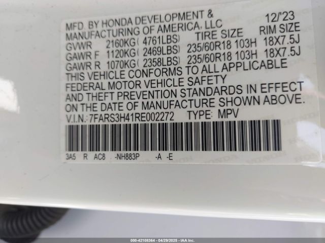 7FARS3H41RE002272 Honda Cr-v Ex 2wd