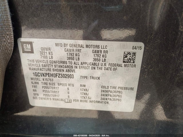 1GCVKPEH0FZ302903 Chevrolet lv3 - vvt, aluminum, e85 max