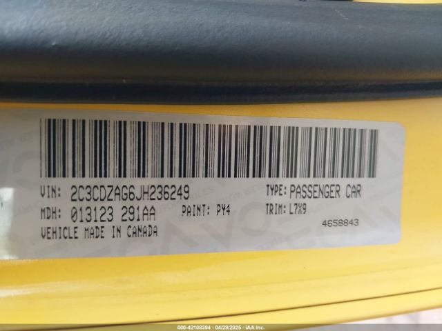 2C3CDZAG6JH236249 Dodge Challenger Sxt