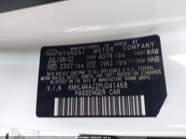 KMHLM4AJ2PU041468 Hyundai Elantra Hybrid Blue