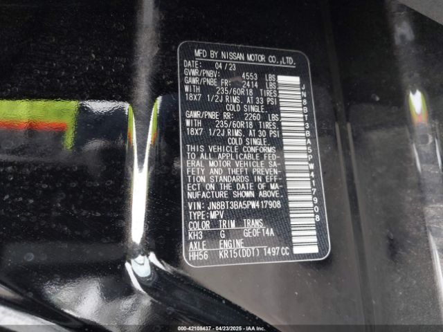 JN8BT3BA5PW417908 Nissan Rogue Sv Fwd