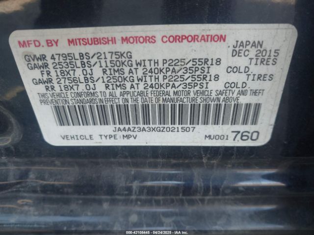 JA4AZ3A3XGZ021507 Mitsubishi Outlander Es