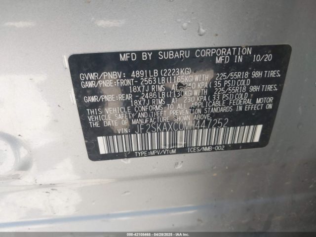 JF2SKAXC0MH447252 Subaru Forester Touring