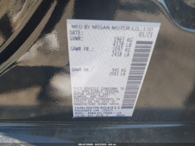 1N4BL4DV7PN404915 Nissan Altima Sv Fwd