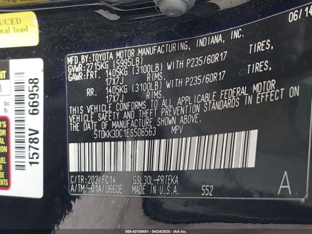 5TDKK3DC1ES506563 Toyota Sienna Le V6 8 Passenger