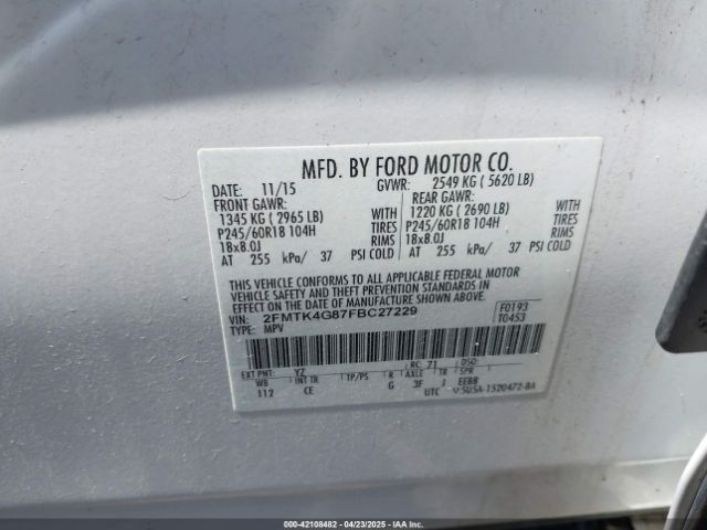 2FMTK4G87FBC27229 Ford EDGE SE