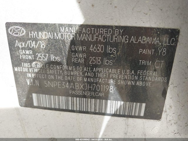 5NPE34ABXJH701198 Hyundai Sonata Limited 2.0t+