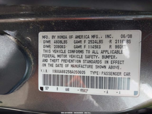 2008 ACURA TL 19UUA66258A050605 Photo 8