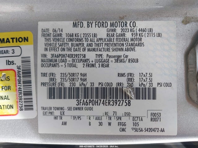 3FA6P0H74ER392758 Ford 2014