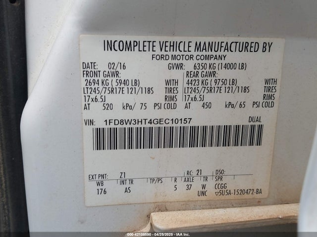Продаж на аукціоні авто 2016 Ford F-350 Chassis Xl, vin: 1FD8W3HT4GEC10157, номер лоту: 42108590
