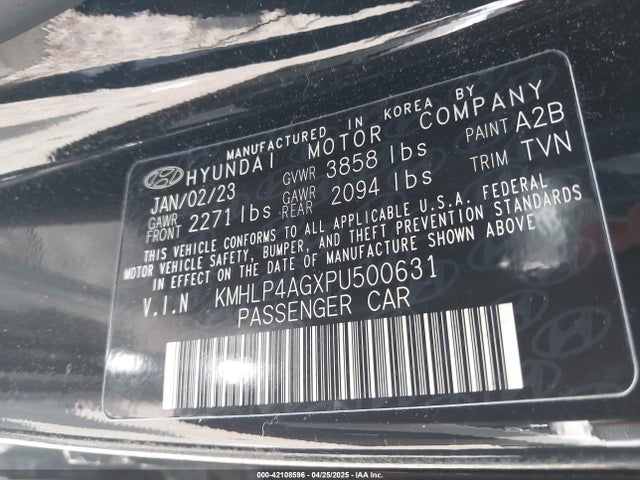 Aukcja sprzedaży 2023 Hyundai Elantra Limited, vin: KMHLP4AGXPU500631, numer aukcji: 42108596
