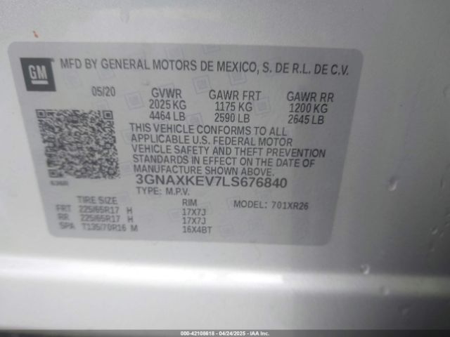 3GNAXKEV7LS676840 Chevrolet Equinox Fwd Lt 1.5l Turbo