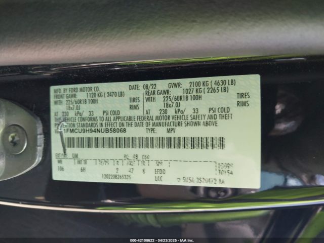 1FMCU9H94NUB58068 Ford ESCAPE SEL