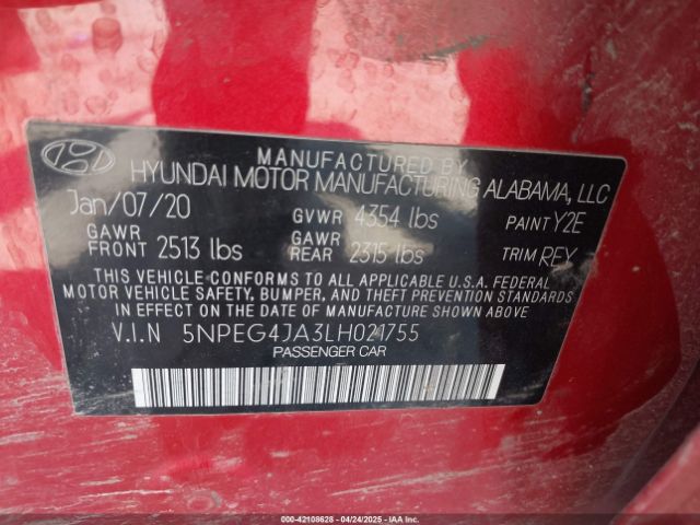 5NPEG4JA3LH021755 Hyundai SONATA SE
