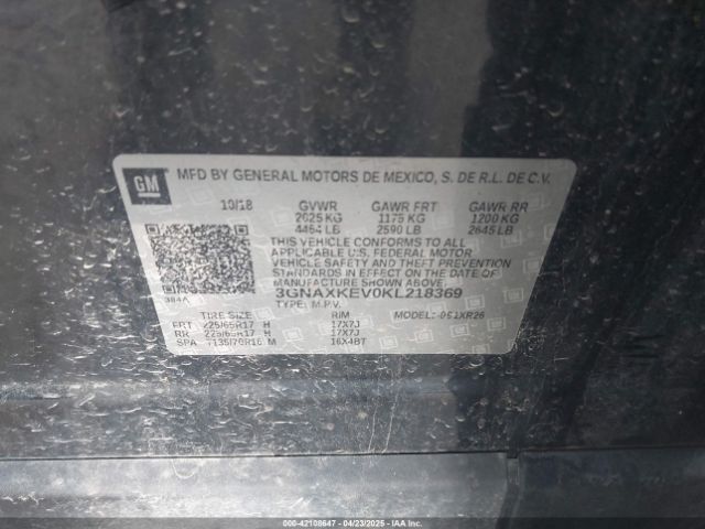 3GNAXKEV0KL218369 Chevrolet EQUINOX LT