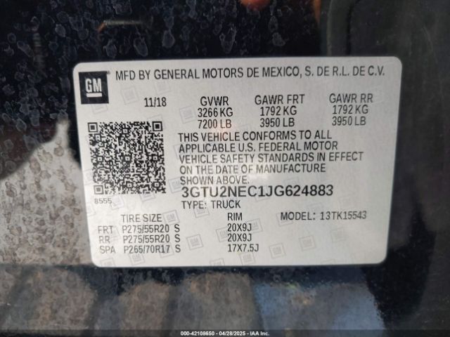 3GTU2NEC1JG624883 GMC Sierra 1500 Slt