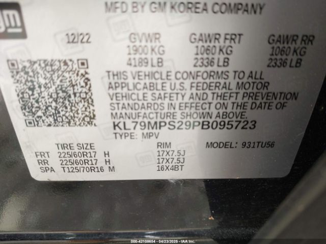 KL79MPS29PB095723 Chevrolet Trailblazer Fwd Lt