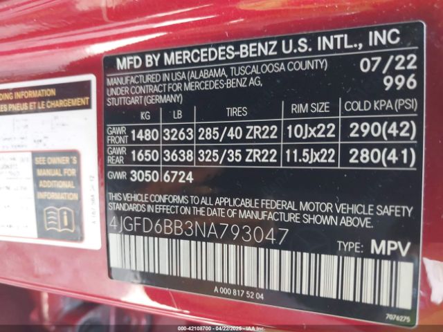 4JGFD6BB3NA793047 Mercedes-Benz Amg Gle 53 Coupe 4matic