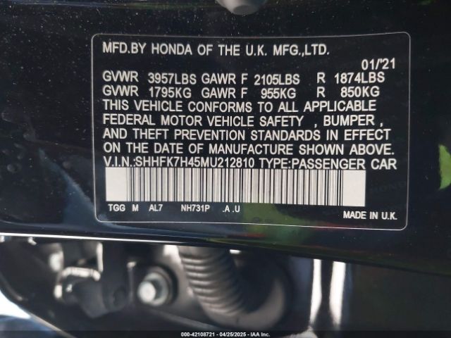SHHFK7H45MU212810 Honda Civic Sport