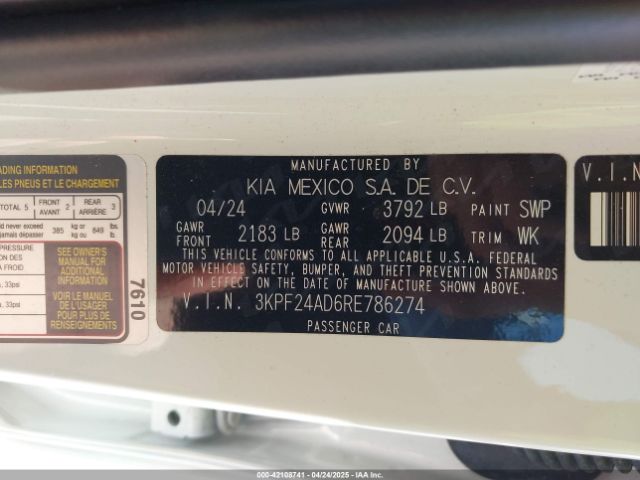 3KPF24AD6RE786274 KIA Forte Lxs