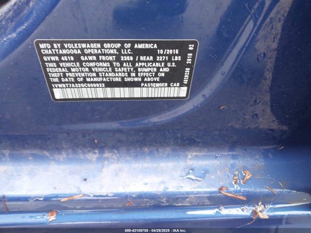 1VWBT7A32GC009922 Volkswagen 2016