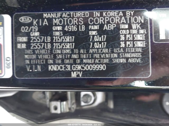 KNDCE3LG9K5009990 KIA Niro Ev Ex Premium