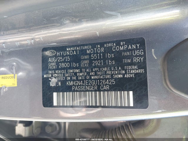 KMHGN4JE2GU126425 Hyundai dohc gdi lambda ii