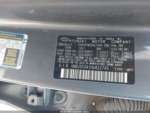 KM8J3CA41HU422745 Hyundai TUCSON SE