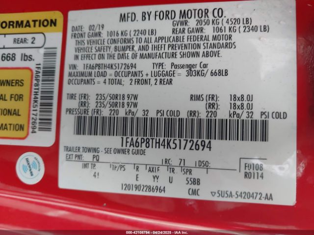 1FA6P8TH4K5172694 Ford 4v