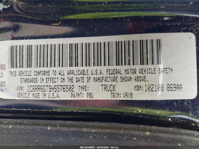 1C6RR6GT9HS576502 RAM 1500 Slt  4x2 6'4 Box