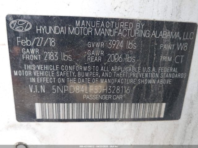 5NPD84LF5JH328116 Hyundai ELANTRA SEL