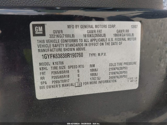 2008 CADILLAC ESCALADE 1GYFK63838R190760 Photo 8