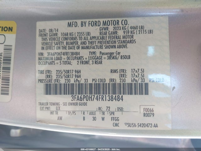 3FA6P0H74FR138484 Ford FUSION SE