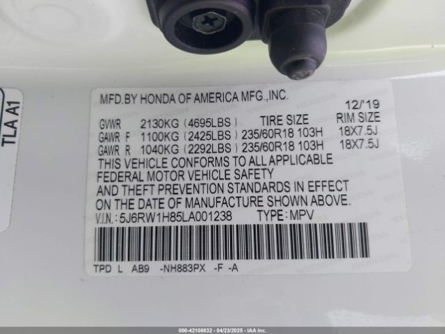 5J6RW1H85LA001238 Honda Cr-v 2wd Ex-l