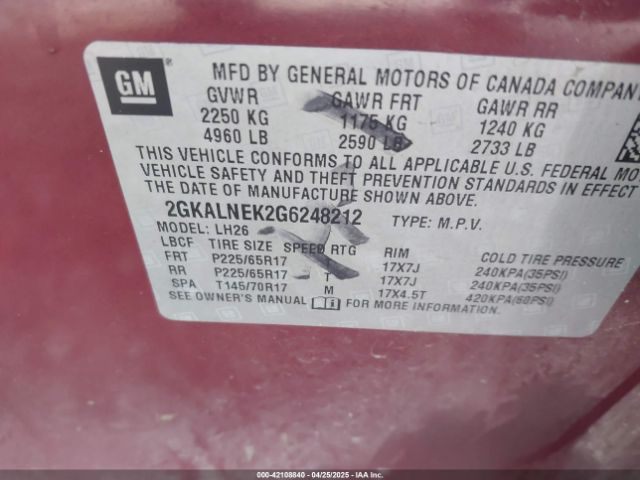 2GKALNEK2G6248212 GMC lea - e85 max, aluminum