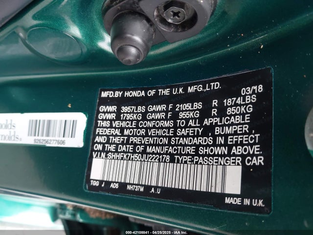 SHHFK7H50JU222178 Honda l15ba